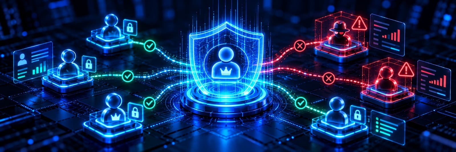 A privileged identity protected by a shield while risky access paths are blocked