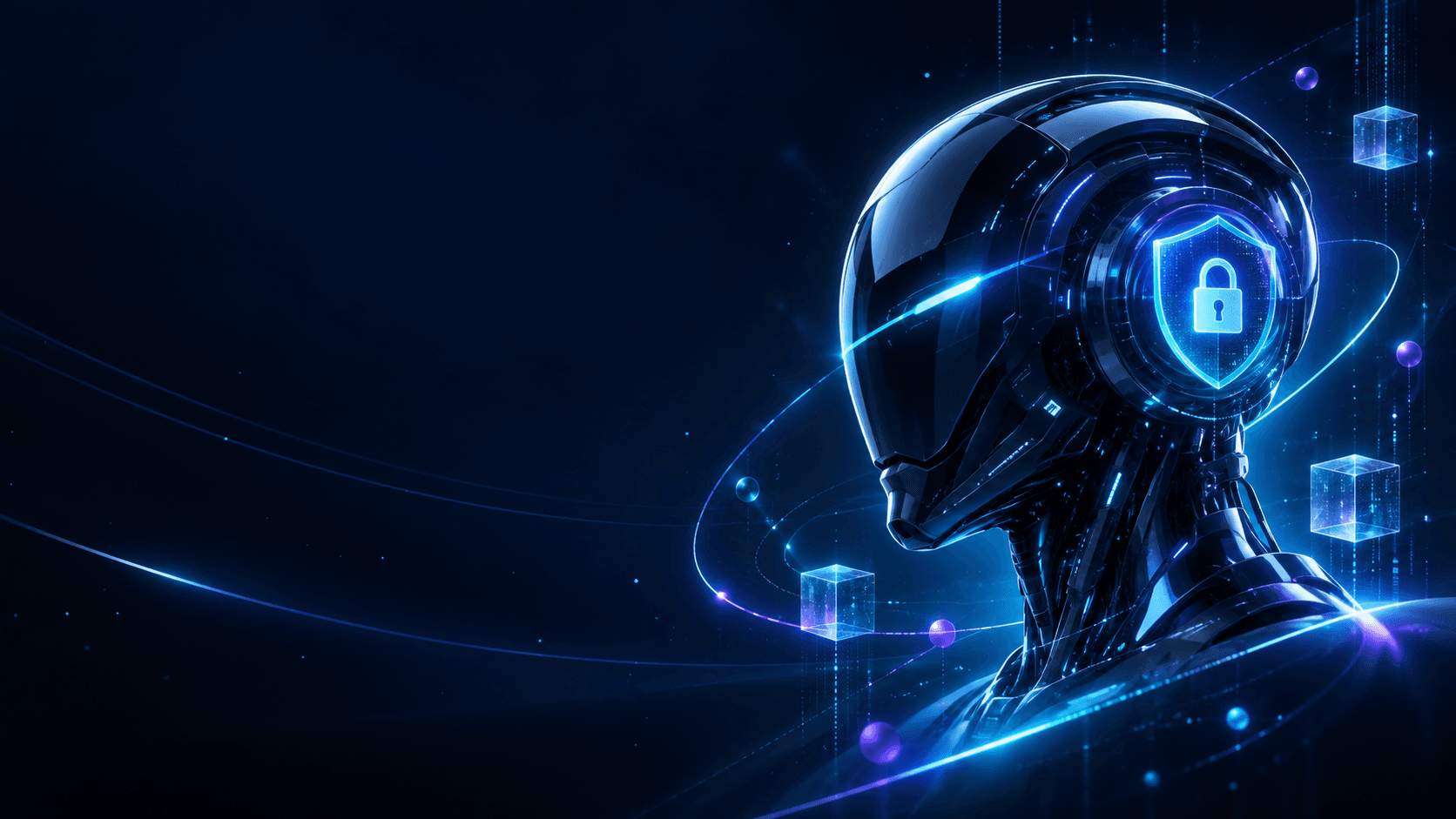 AI guardian head with a padlock, representing AI-powered privileged access management